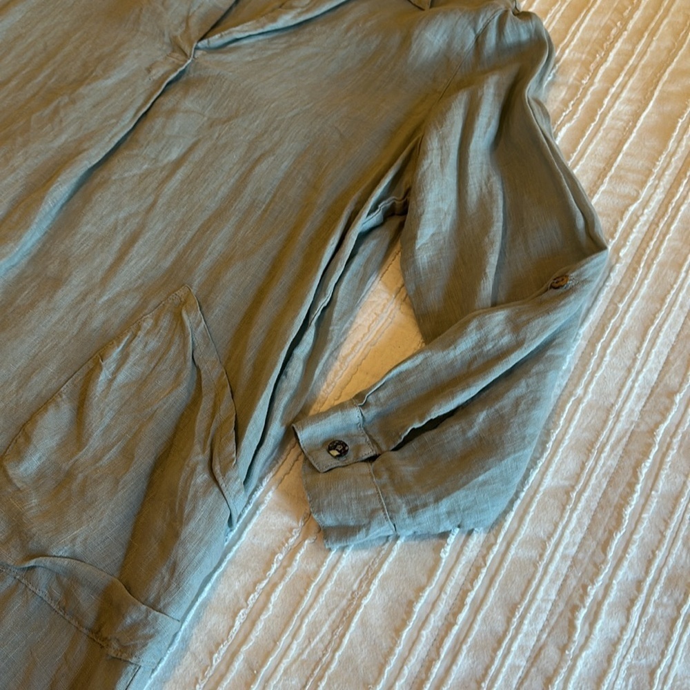 Fresh Laundry Linen Tunic Dress Pockets Long sleeve Gray Coastal luxury - Picture 4 of 6